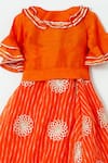 Shruti Jalan_Orange Crepe Silk Leheriya Pattern Lehenga And Ruffled Shirt Set _Online_at_Aza_Fashions