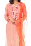 Monisha Jaising_Orange Cotton Silk Printed Chevron Pattern Round Kurta Pant Set _Online_at_Aza_Fashions