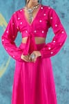 Kacha Tanka Pink Cotton Satin Applique Floral V Neck Mirror Embellished Blouse And Skirt Set Online at Aza Fashions Kacha Tanka_Pink Cotton Satin Applique Floral V Neck Mirror Embellished Blouse And Skirt Set _Online_at_Aza_Fashions