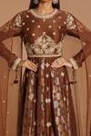 Rar Studio_Brown Chanderi Handloom (50%silk X Dori Anarkali With Attached Cape  _Online_at_Aza_Fashions