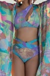 Tizzi_Purple Chiffon Satin Printed Coral Reef Open Shoreline Cover Up  _Online_at_Aza_Fashions