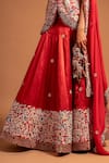 Sejal Kamdar_Red Pure Satin Crepe Embellished Flower Placement Floral Lehenga And Koti Set _Online_at_Aza_Fashions