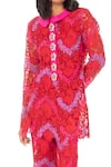 Monisha Jaising_Red Lace Embroidered Floral Pattern Peter Pan Collar Tunic And Set  _Online_at_Aza_Fashions