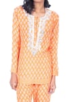 Monisha Jaising_Orange Cotton Silk Block Printed Floral Pattern Round Tunic And Pant Set  _Online_at_Aza_Fashions