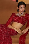 Nadine Dhody_Red Tulle Hand Embroidery Sequin Athena Flower Bridal Lehenga Set  _Online_at_Aza_Fashions