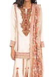 Monisha Jaising_Ivory Raw Silk Printed Floral Embroidered Yoke Kurta Sharara Set  _Online_at_Aza_Fashions