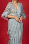 Shop_Miku Kumar_Blue Georgette Hand Embroidered Bead Cape Open Cut Dana Palazzo Set  _Online_at_Aza_Fashions