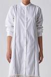 Three_White Poplin, Net Bandeau Neck Gathered Hem Shirt Dress _Online_at_Aza_Fashions
