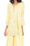 Monisha Jaising_Yellow Georgette Hand Embroidered Thread Notched Kurta Sharara Set  _Online_at_Aza_Fashions