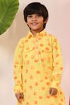Buy_CUTE COUTURE_Yellow Poplin And Cambric Printed Polka Dots Pathani Kurta & Salwar Set _Online_at_Aza_Fashions