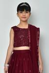 Banana Bee_Wine Pure Georgette Embroidered Sequin Threadwork Lehenga Set_Online_at_Aza_Fashions