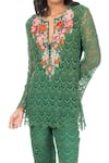 Monisha Jaising_Green Lace Embroidered Floral Pattern Cutwork Tunic And Pant Set  _Online_at_Aza_Fashions