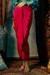 Esha L Amin_Pink Viscose Crepe Plain Draped Sarong Skirt _Online_at_Aza_Fashions