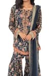 Monisha Jaising_Blue Georgette Printed Floral Pattern Round Straight Kurta Sharara Set  _Online_at_Aza_Fashions