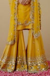 Mint blush_Yellow Kurta And Sharara Raw Silk Embroidered Mirrors Round Sheesha Set _Online_at_Aza_Fashions