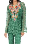 Monisha Jaising_Green Lace Embroidered Floral Pattern Cutwork Tunic And Pant Set  _Online_at_Aza_Fashions