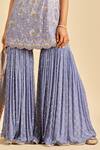 Nitika Gujral_Blue Kurta Raw Silk Embroidery Mukaish V Neck Floral Sharara Set _Online_at_Aza_Fashions