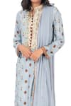 Monisha Jaising_Blue Cotton Silk Printed Jewel Pattern Band Collar Kurta Pant Set  _Online_at_Aza_Fashions