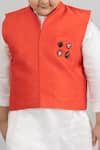 Darleen Kids Couture_Red Jacket  Chanderi Hand Embroidered Motif Bundi Kurta Set_Online_at_Aza_Fashions