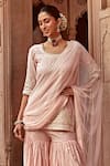 PREEVIN_Pink Peplum Top Cotton Mulmul Embroidery Thread Kurta Sharara Set  _Online_at_Aza_Fashions