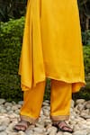 Bohame_Yellow Satin Chiffon Hand Embroidered Beads V Neck Nadia Kurta And Pant Set _Online_at_Aza_Fashions