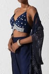 Rishi and Vibhuti_Blue Crepe Embroidery Zardozi Kaena Ghungroo Embellished Cape And Flared Pant Set _Online_at_Aza_Fashions