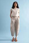 Buy_Manan_Grey Linen Crop Top And Pant Set_at_Aza_Fashions