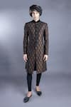 Buy_Abhishek Gupta_Black Cotton Silk Pintuck Sherwani And Kurta Set _at_Aza_Fashions