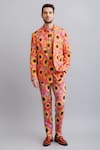 Nautanky_Peach Shirt 100% Fine Cotton Printed Sunflower Blazer And Pant Set _Online_at_Aza_Fashions