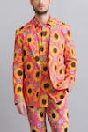 Nautanky_Peach Shirt 100% Fine Cotton Printed Sunflower Blazer And Pant Set _at_Aza_Fashions