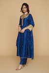 Buy_Label Niti Bothra_Blue Silk Pitta, Marodi Keyhole Neck And Sleeves Kurta Set _Online_at_Aza_Fashions