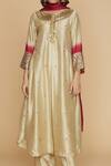 Label Niti Bothra_Ivory Silk Pitta, Marodi Keyhole And Work Kurta Palazzo Set _Online_at_Aza_Fashions