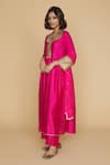Buy_Label Niti Bothra_Pink Silk Pitta, Marodi Keyhole Neck And Sleeves Kurta Set _Online_at_Aza_Fashions