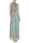 Ayesha Aejaz_Blue Round Cutout Flared Jumpsuit With Jacket For Women_Online_at_Aza_Fashions