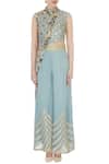 Shop_Ayesha Aejaz_Blue Round Cutout Flared Jumpsuit With Jacket For Women_Online_at_Aza_Fashions