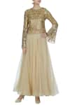 Buy_Debyani + Co_Gold Georgette Embroidery Floral Sequin Crop Top With Flared Lehenga  _at_Aza_Fashions