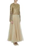 Debyani + Co_Gold Georgette Embroidery Floral Sequin Crop Top With Flared Lehenga  _Online_at_Aza_Fashions