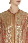 Debyani + Co_Multi Color Chanderi Embroidery Printed Gold Jacket With Dhoti Pants _at_Aza_Fashions