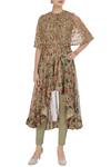 Buy Debyani + CO Green Chiffon, Lycra, Soft Net Floral Rose Printed Attached Cape Tunic And Pants at Aza Fashions Buy_Debyani + CO_Green Chiffon, Lycra, Soft Net Floral Rose Printed Attached Cape Tunic And Pants _at_Aza_Fashions