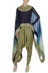 Buy_Debyani + Co_Blue Fabric Organza Cape Chanderi Embellsihed And Dhoti Pant Set  _at_Aza_Fashions