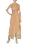 Buy_Shruti Ranka_Peach Saree Drape Kurta With Chevron Palazzo Pants  _at_Aza_Fashions