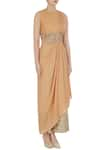 Shruti Ranka_Peach Saree Drape Kurta With Chevron Palazzo Pants  _Online_at_Aza_Fashions