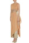 Buy_Shruti Ranka_Peach Saree Drape Kurta With Chevron Palazzo Pants  _Online_at_Aza_Fashions