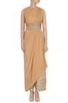 Shop_Shruti Ranka_Peach Saree Drape Kurta With Chevron Palazzo Pants  _Online_at_Aza_Fashions