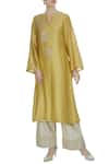 Buy_Shruti Ranka_Yellow Chanderi Silk Notched Kurta And Palazzo Set  _at_Aza_Fashions