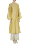 Shruti Ranka_Yellow Chanderi Silk Notched Kurta And Palazzo Set  _Online_at_Aza_Fashions