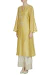 Buy_Shruti Ranka_Yellow Chanderi Silk Notched Kurta And Palazzo Set  _Online_at_Aza_Fashions