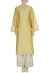 Shop_Shruti Ranka_Yellow Chanderi Silk Notched Kurta And Palazzo Set  _Online_at_Aza_Fashions