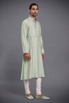 Raghavendra Rathore Jodhpur_Green Silk Embroidery Thread Kurta_Online_at_Aza_Fashions
