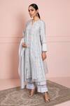 Buy_Ruh Clothing_Blue Cotton Silk Mulmul Notched Chikankari Kurta Set _at_Aza_Fashions